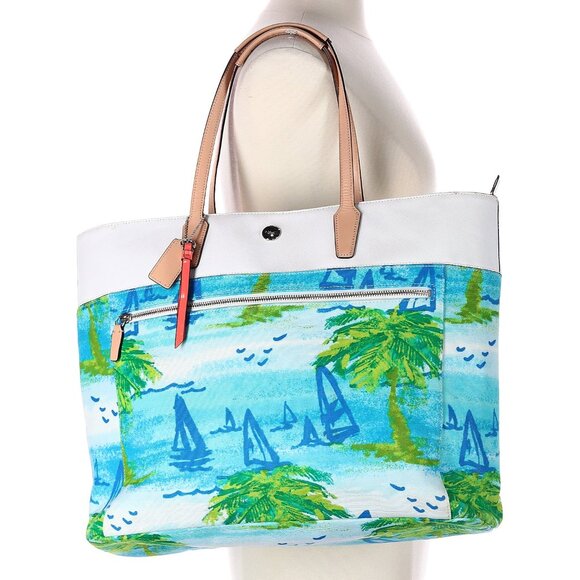 EXCELLENT COACH RESORT BEACH SCENE LARGE TOTE BAG BLUE MULTI F27489 - Picture 1 of 8